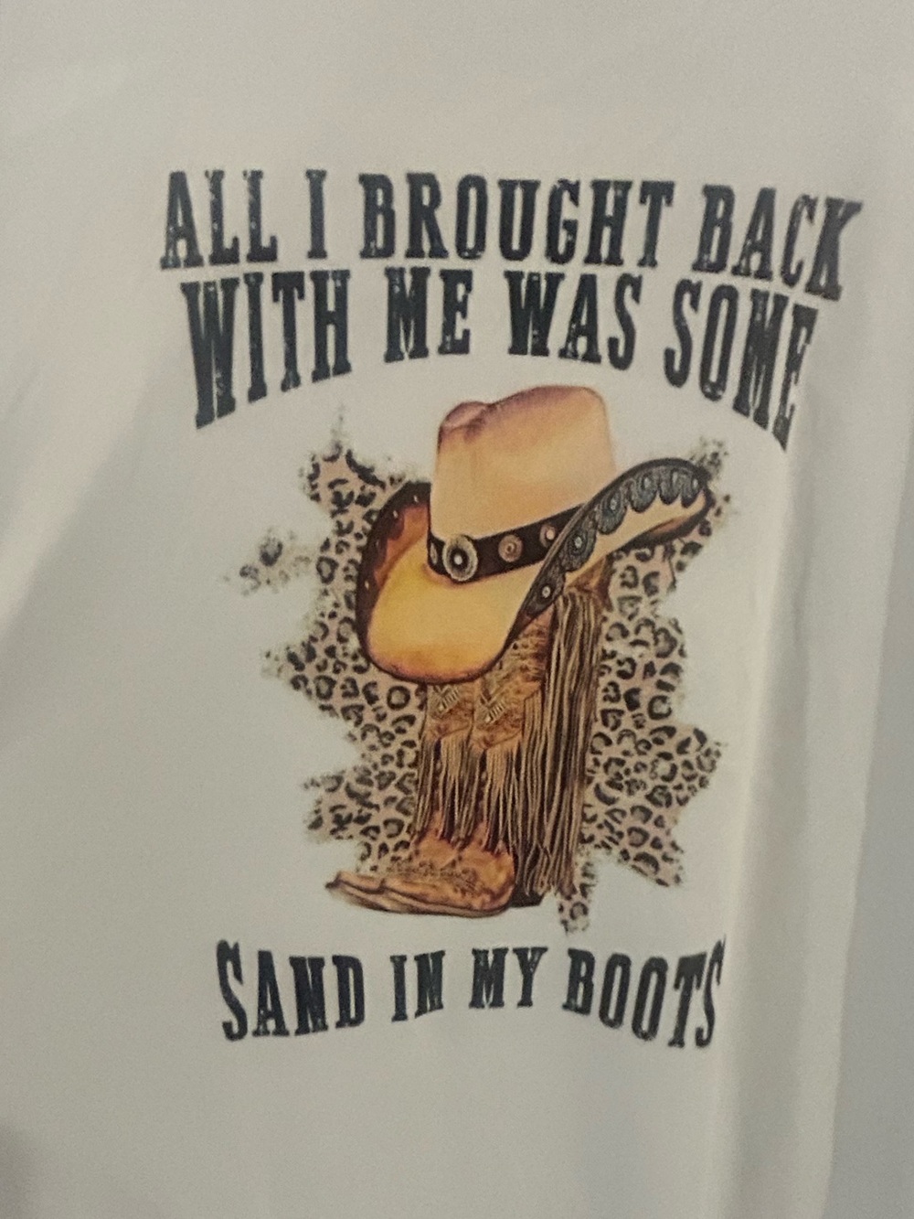 White Graphic Short-Sleeve Tee with Cowboy Hat & Boots Print